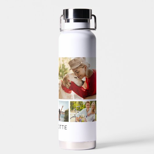 Multi Photo Collage Modern Personalized Name Trinkflasche (Rückseite)