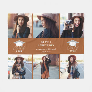 Multi photo modern terracotta script graduation fleecedecke