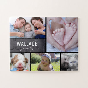 Multi Picture Collage Fotos mit Familiennamen Puzzle