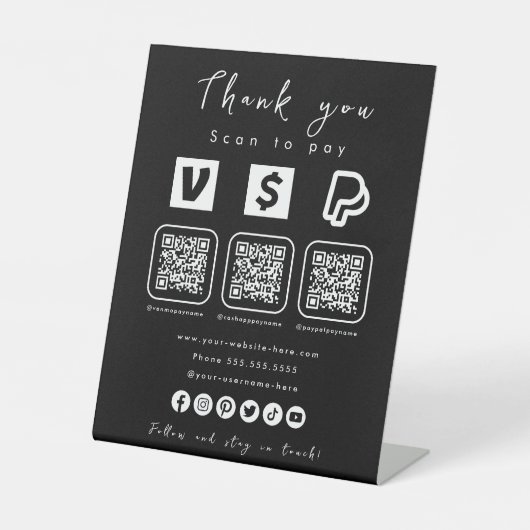 Multi QR Code Paypal Venmo Cash App Black Sockelschild (Vorderseite)