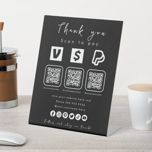 Multi QR Code Paypal Venmo Cash App Black Sockelschild (In SItu)