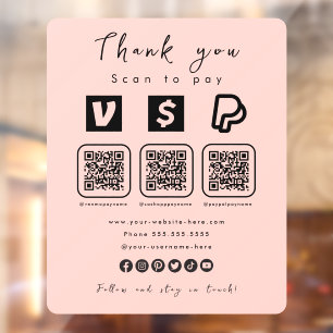 Multi QR Code Paypal Venmo Cash App Modern Pink Fensteraufkleber