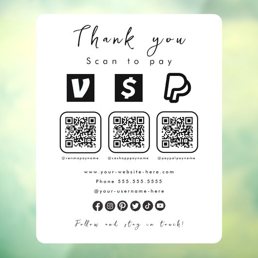 Multi QR Code Paypal Venmo Cash App Modern White Fensteraufkleber (Blatt 3)