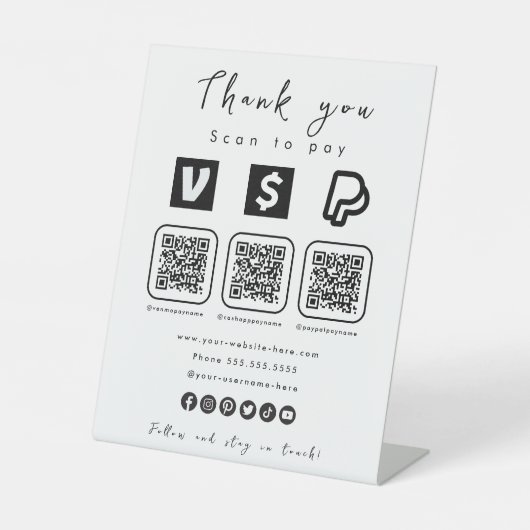Multi QR Code Paypal Venmo Cash App Modern White Sockelschild (Vorderseite)