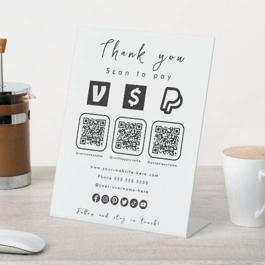 Multi QR Code Paypal Venmo Cash App Modern White Sockelschild (In SItu)