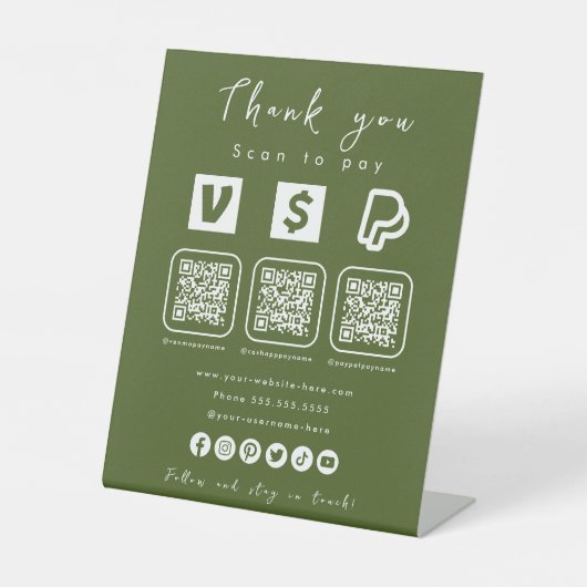 Multi QR Code Paypal Venmo Cash App Moss Green Sockelschild (Vorderseite)