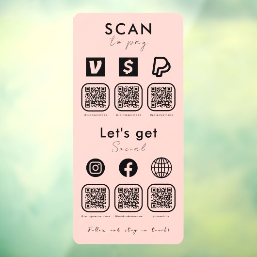Multi-QR-Code-Prüfung, um Social Media Blush Pink Fensteraufkleber (Blatt 3)