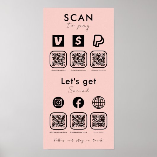 Multi-QR-Code-Prüfung, um Social Media Blush Pink Poster (Vorne)