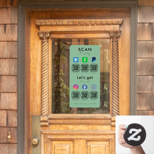 Multi QR Code Social Media Scan zu Minze Green Fensteraufkleber (Haustür)