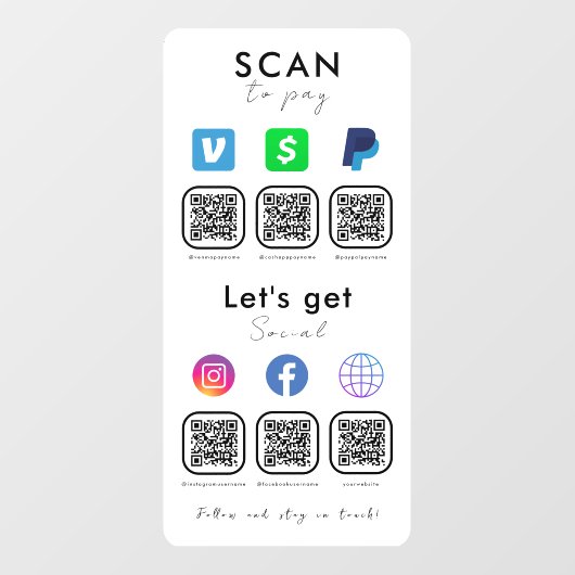 Multi QR Code Verbindung mit uns Scan zu zahlen we Fensteraufkleber (Blatt)