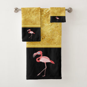 Multi rosa Farbeflamingos mit blauen Augen Badhandtuch Set