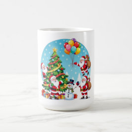 **“Multi-Santa Christmas Fun – 3D Cartoon Transpar Kaffeetasse