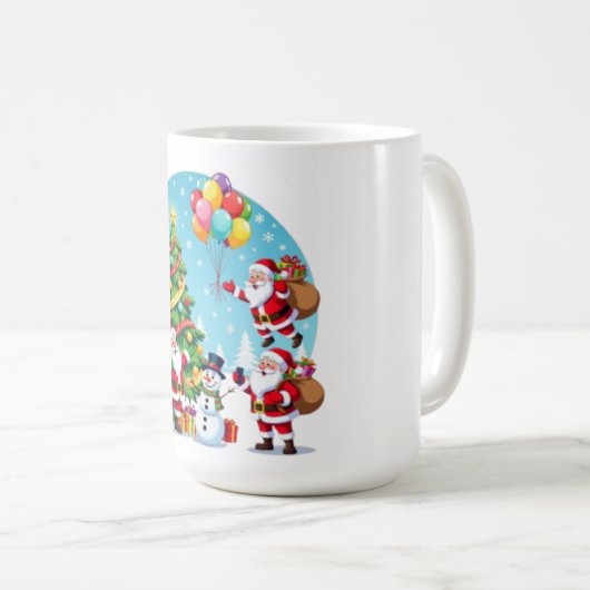 **“Multi-Santa Christmas Fun – 3D Cartoon Transpar Kaffeetasse (VorderseiteRechts)