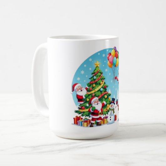 **“Multi-Santa Christmas Fun – 3D Cartoon Transpar Kaffeetasse (Vorderseite Links)