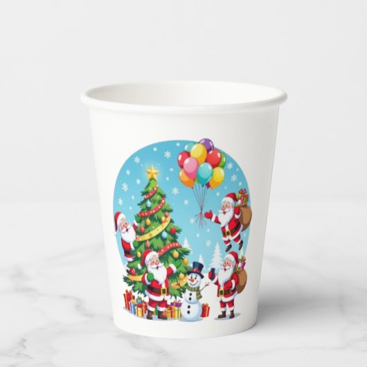 **“Multi-Santa Christmas Fun – 3D Cartoon Transpar Pappbecher (Rückseite)