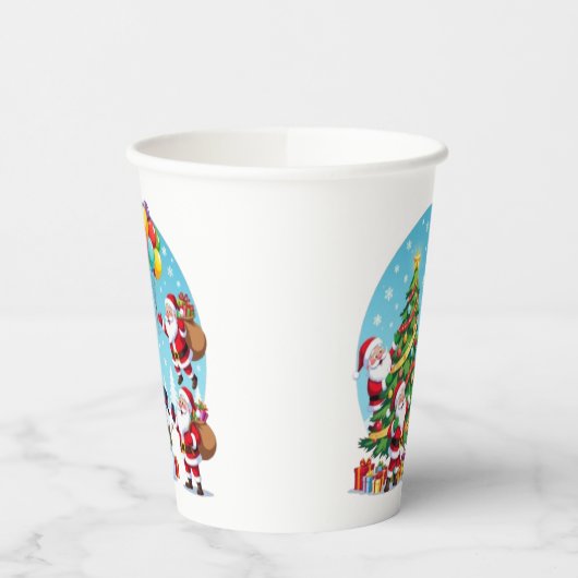**“Multi-Santa Christmas Fun – 3D Cartoon Transpar Pappbecher (Links)