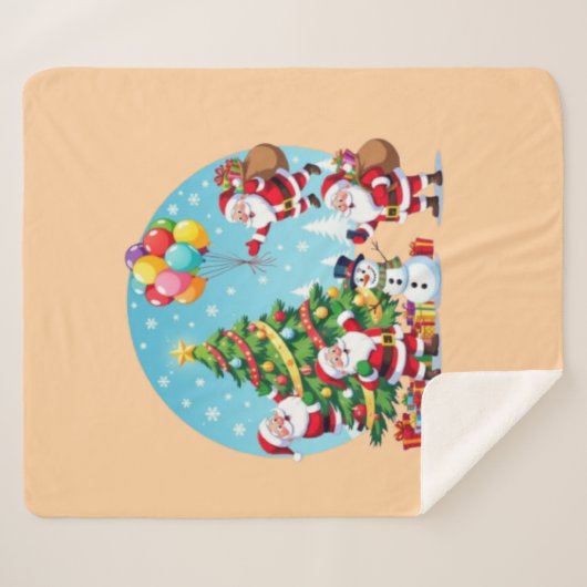 **“Multi-Santa Christmas Fun – 3D Cartoon Transpar Sherpadecke (Vorderseite (Horizontal))