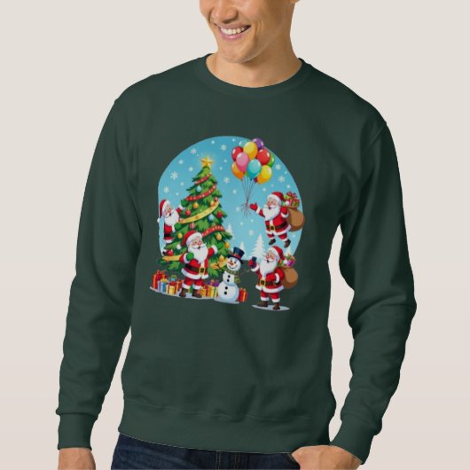 **“Multi-Santa Christmas Fun – 3D Cartoon Transpar Sweatshirt (Vorderseite)