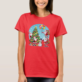 **“Multi-Santa Christmas Fun – 3D Cartoon Transpar T-Shirt