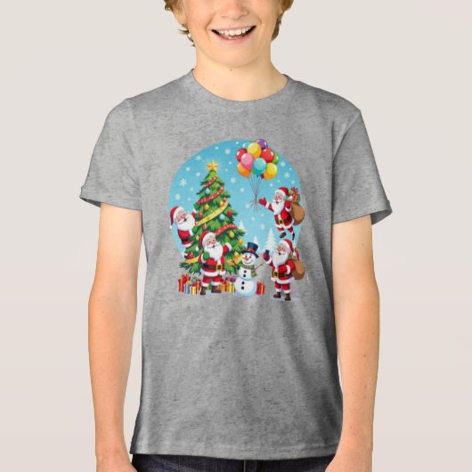 **“Multi-Santa Christmas Fun – 3D Cartoon Transpar Tri-Blend Shirt (Vorderseite)