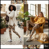 Multi-Tone Crowded Dog Face Mix Pattern Leggings