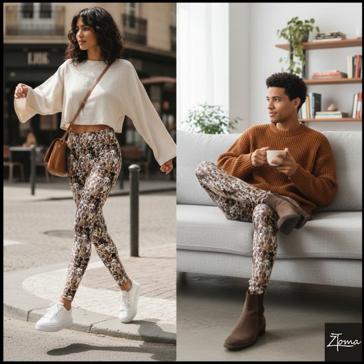 Multi-Tone Crowded Dog Face Mix Pattern Leggings