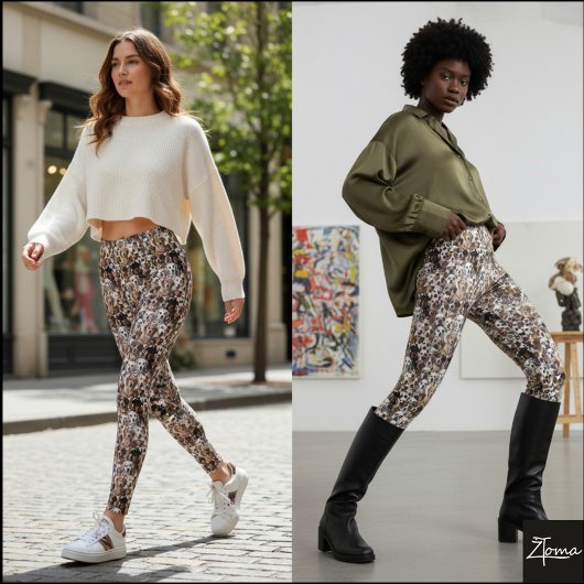 Multi-Tone Crowded Dog Face Mix Pattern Leggings