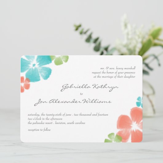 Multi Tropical Watercolor Wedding / Aqua Einladung (Stehend Vorderseite)
