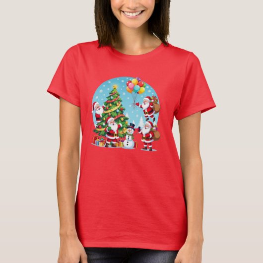 **„Multi-Weihnachtsmann-Weihnachtsspaß – 3D-Cartoo T-Shirt (Vorderseite)