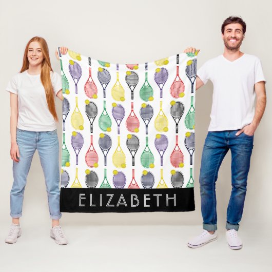 Multi| White Tennis Personalisiert Name oder Monog Fleecedecke (Beispiel)