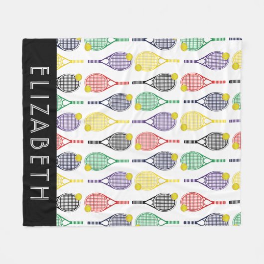 Multi| White Tennis Personalisiert Name oder Monog Fleecedecke (Vorderseite (Horizontal))
