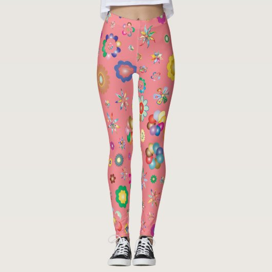 Multiblütige rosa Legging Leggings (Vorderseite)