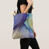Multicfarbene Abstrakte flüssige Kunst & Gold Tasche (Von Nahem)