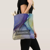 Multicfarbene Abstrakte flüssige Kunst & Gold Tasche (Von Nahem)