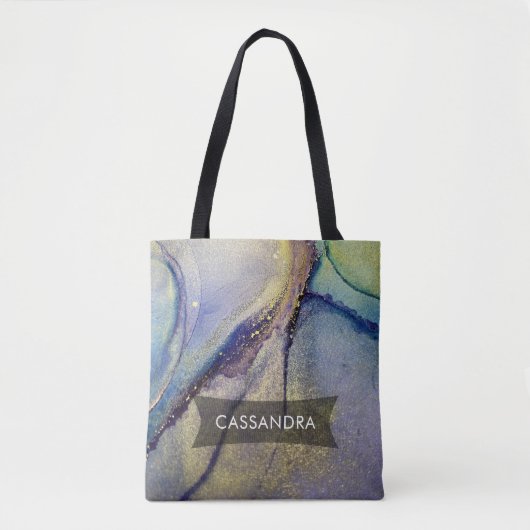 Multicfarbene Abstrakte flüssige Kunst & Gold Tasche (Vorderseite)