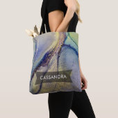 Multicfarbene Abstrakte flüssige Kunst & Gold Tasche (Von Nahem)