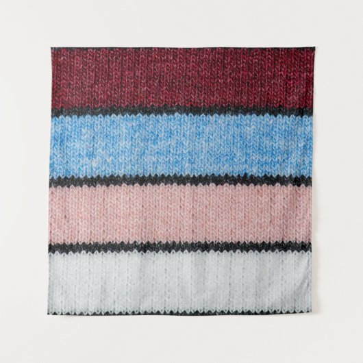 Multicfarbene Stripwolle: Stoffgewebe. Wandteppich (Vorderseite)
