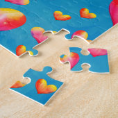 Multicfarbene Wasserfarbenherzen Jigsaw Puzzle (Seite)
