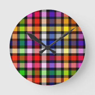 Multicfarbener Flannel Twill Kariert Tartan auf sc Runde Wanduhr
