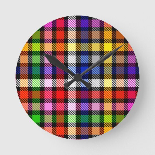 Multicfarbener Flannel Twill Kariert Tartan auf sc Runde Wanduhr (Vorderseite)