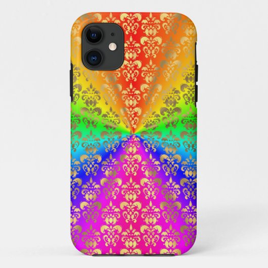 Multicfarbener Regenbogenfarbener Damast Case-Mate iPhone Hülle (Rückseite)