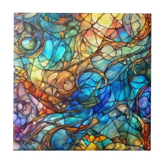 Multicolor Abstract 77 Stained Glass style Fliese (Vorderseite)