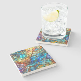 Multicolor Abstract 77 Stained Glass style Steinuntersetzer