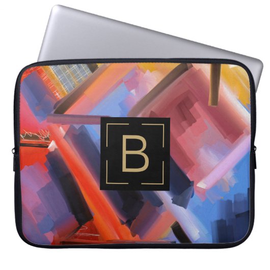 Multicolor Abstrakt Art Zeitgenössische Formen Laptopschutzhülle (Vorderseite)
