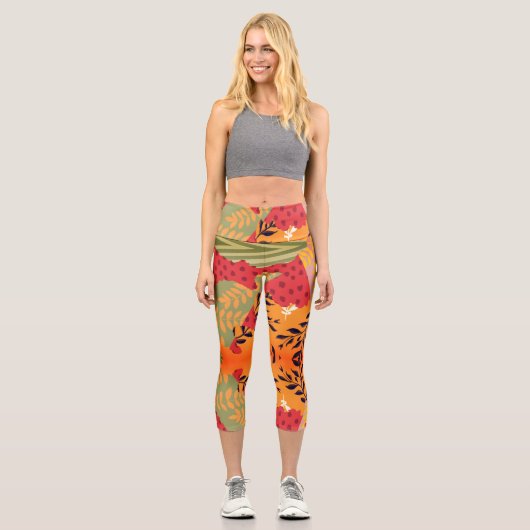 Multicolor abstrakte Blumenkolorkunst Capri Leggings (Vorderseite)