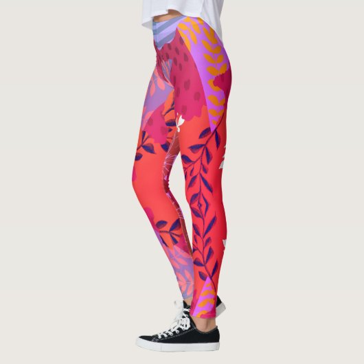Multicolor abstrakte Blumenkolorkunst Leggings (Links)