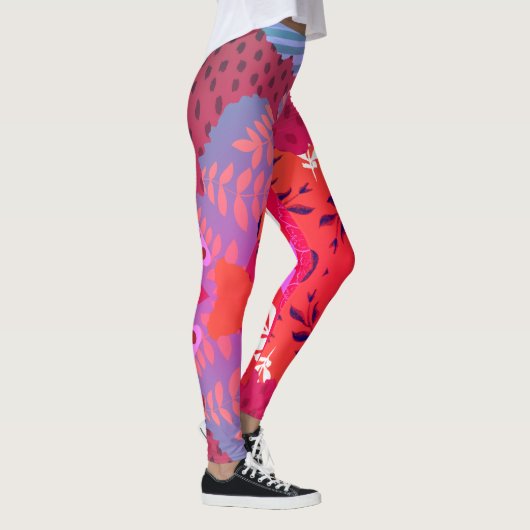 Multicolor abstrakte Blumenkolorkunst Leggings (Rechts)