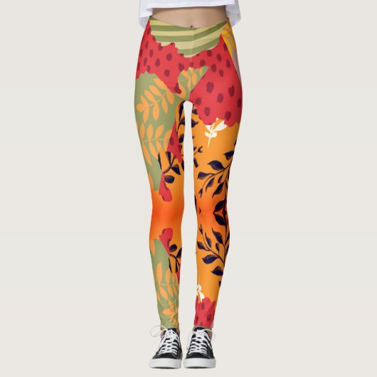 Multicolor abstrakte Blumenkolorkunst Leggings (Vorderseite)