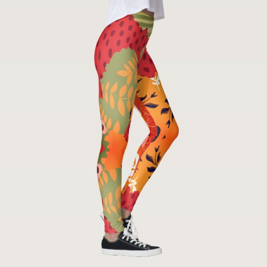 Multicolor abstrakte Blumenkolorkunst Leggings (Rechts)