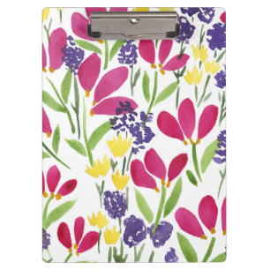 Multicolor-Blume Wasserfarben Rosa Lila gelb Klemmbrett